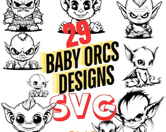 Cute Baby Orcs Digital Art, SVG PNG Files
