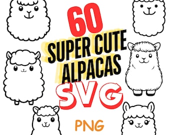 Cute Alpaca Line Art, 60 PNG & SVG Digital Designs