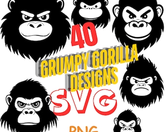 40 grumpy gorillas designs, SVG, PNG, 300 DPI, high-quality vector, transparent background