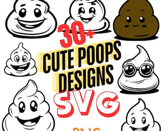 Cute Poop Clipart, Funny Smiling Faces, 30+ PNG SVG Designs