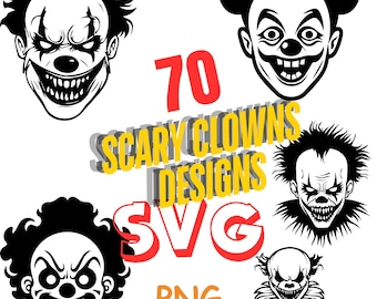 70 PNG and SVG scary clown designs, transparent background, circus, laugh, horror, demon, teeth, red nose