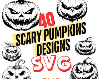 40 Scary Pumpkin Halloween Designs, SVG, PNG (Digital Files)