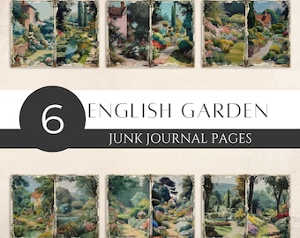 English Garden Junk Journal Digital Paper Pack, Floral Bush Shrub Tree Lake Path, Landscape Scrapbook, Printable Download, Commercial [JJ01]