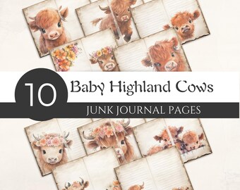 Baby Highland Cow Junk Journal Digital Paper Pack, Printable Papers, Scrapbooking, Instant Digital Download, 300DPI, Commercial Use. [JJ01]