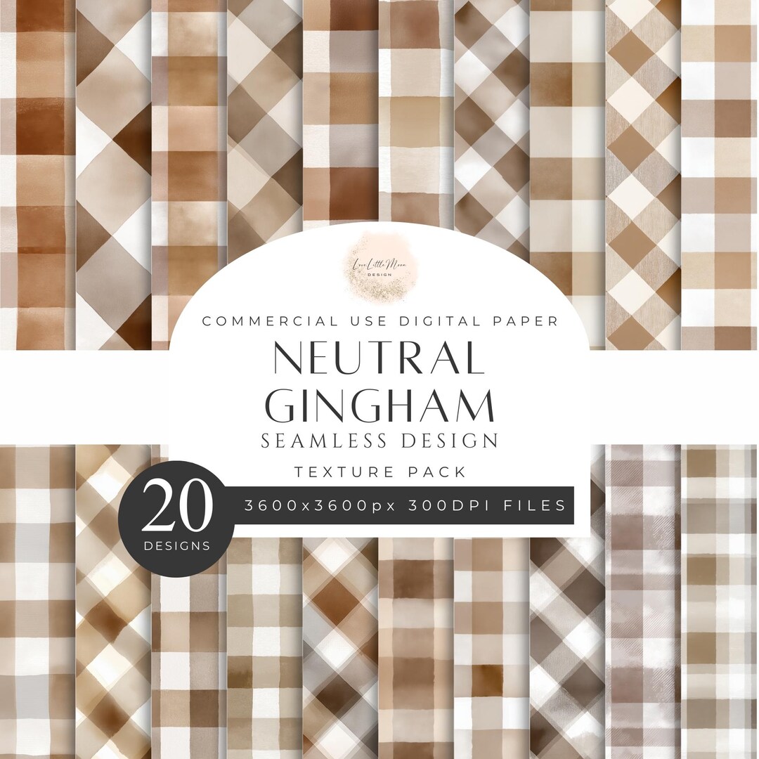 Neutral Gingham Check Watercolor Seamless Pattern Texture Pack, Digital ...