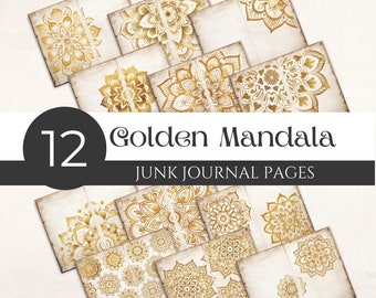 Golden Mandala Junk Journal Digital Paper Pack, Printable Papers, Scrapbooking, Instant Digital Download, 300DPI, Commercial Use. [JJ01]