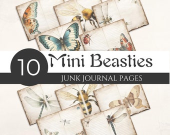 Mini Beasties Junk Journal Digital Paper Pack, Printable Papers, Scrapbooking, Instant Digital Download, 300DPI, Commercial Use. [JJ01]