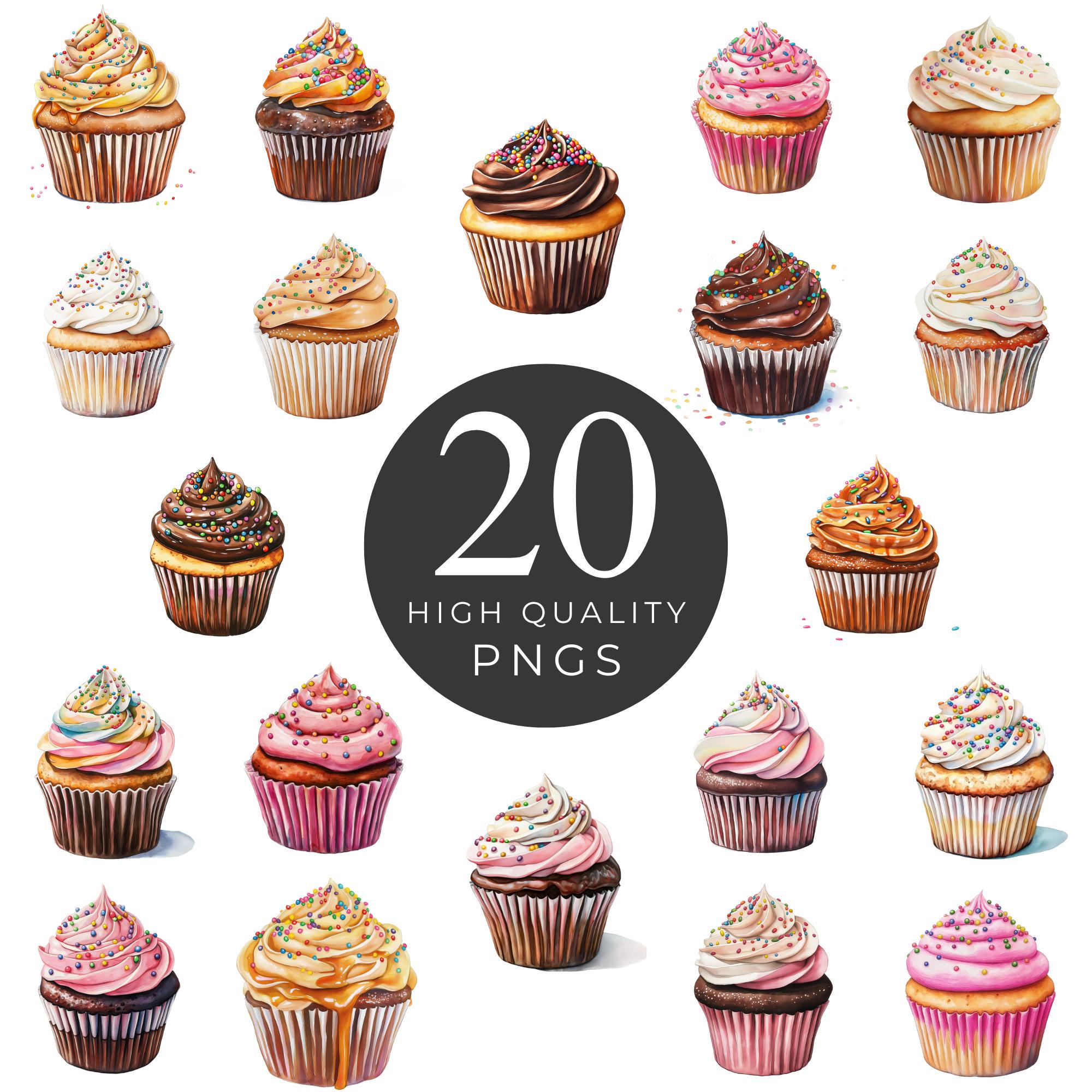 Sweet Classic Cupcakes Clipart Pack, Watercolor Frosting, Sweet Treats ...