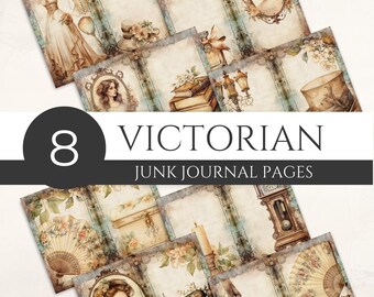 Victorian Junk Journal Digital Paper Pack, Vintage Florals, Sepia Portrait, Books Lace Fan Scrapbook, Printable Download, Commercial [JJ01]