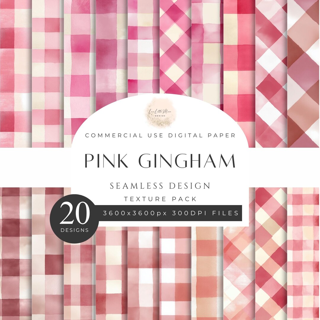 Pink Gingham Check Watercolor Seamless Pattern Texture Pack, Blush ...