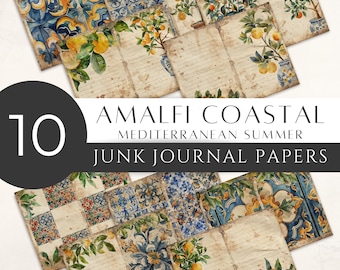 Mediterranean Summer Amalfi Coastal Junk Journal Digital Paper Pack, Citrus Trees Tiles, Scrapbook, Printable Download, Commercial [JJ01]