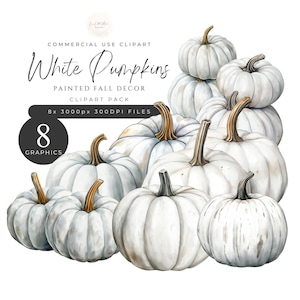 Weiß ziemlich bemalt Kürbis, Clipart Pack, Aquarell Halloween, Neutral, Herbst, gruselig, Sofort Download, 300DPI, kommerzielle Nutzung. [KK02]