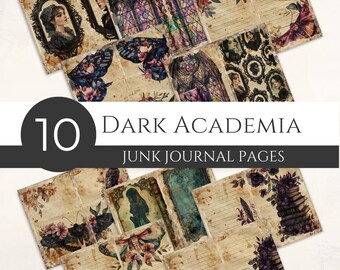Dark Academia Junk Journal Digital Paper Pack, Vintage Portrait, Gothic Moody Floral, Moth, Scrapbook, Printable Download, Commercial [JJ01]