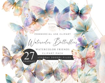 Watercolor Butterflies Clipart Pack, Glitter Butterfly, Alcohol Ink, Rainbow Nursery Decor, Instant Download, 300DPI, Commercial Use. [EE03]
