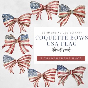 Patriotic Coquette Bows Clipart Pack, 4th of July, Independence Day, American Flag, Instant Digital Download, 300DPI, Commercial Use. [AA01]