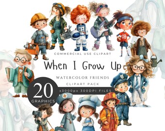 When I Grow Up Clipart Pack, Kids In Costumes, Future Dreams, Imagination, Jobs Career Inspired, Instant Download, 300DPI, Commercial [BB04]