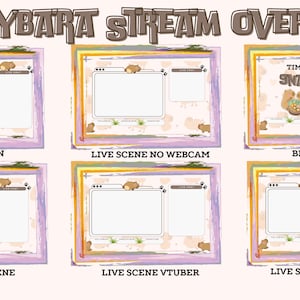 Capybara Twitch Overlays, Cute Capybara Theme Twitch Overlays, Stream Overlay Bundle, Gamer Graphics, Digital Download, Streaming Pack