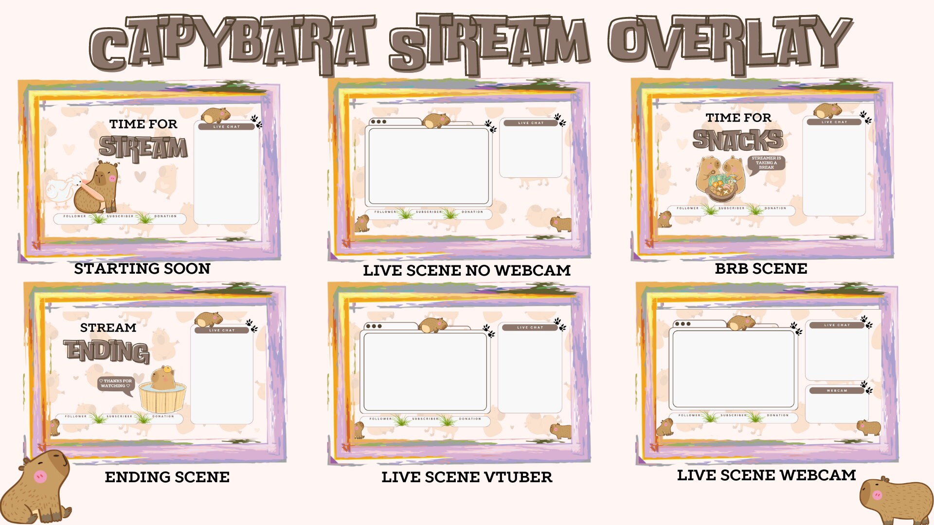 Capybara Twitch Overlays, Cute Capybara Theme Twitch Overlays, Stream ...