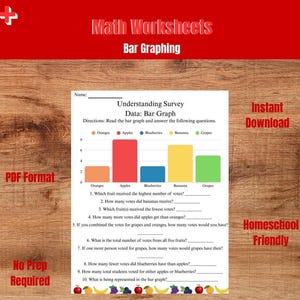 Bar Graph Worksheet | Data Collection and Graphing Activity | Read and Create Graphs | Math Printable for 1st–3rd Grade Students
