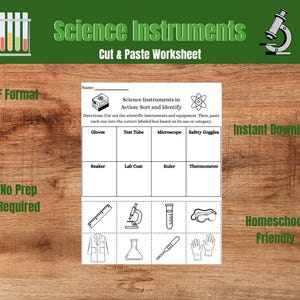 Science Tools Cut and Paste Worksheet | Sort Lab Equipment | PDF ...