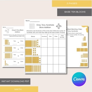Base Ten Blocks Worksheets | Place Value Addition | 2nd Grade