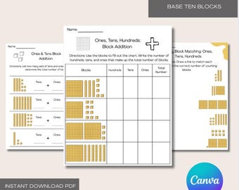 Base Ten Blocks Worksheets | Place Value Addition | 2nd Grade