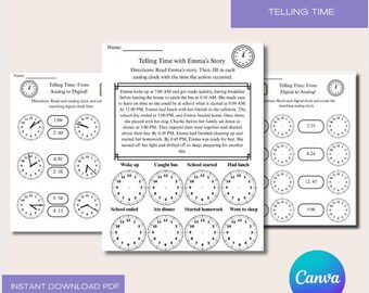 Time Conversion Worksheet Bundle | Telling Time Activity | Math Printable 3rd Grade | Digital & Analog