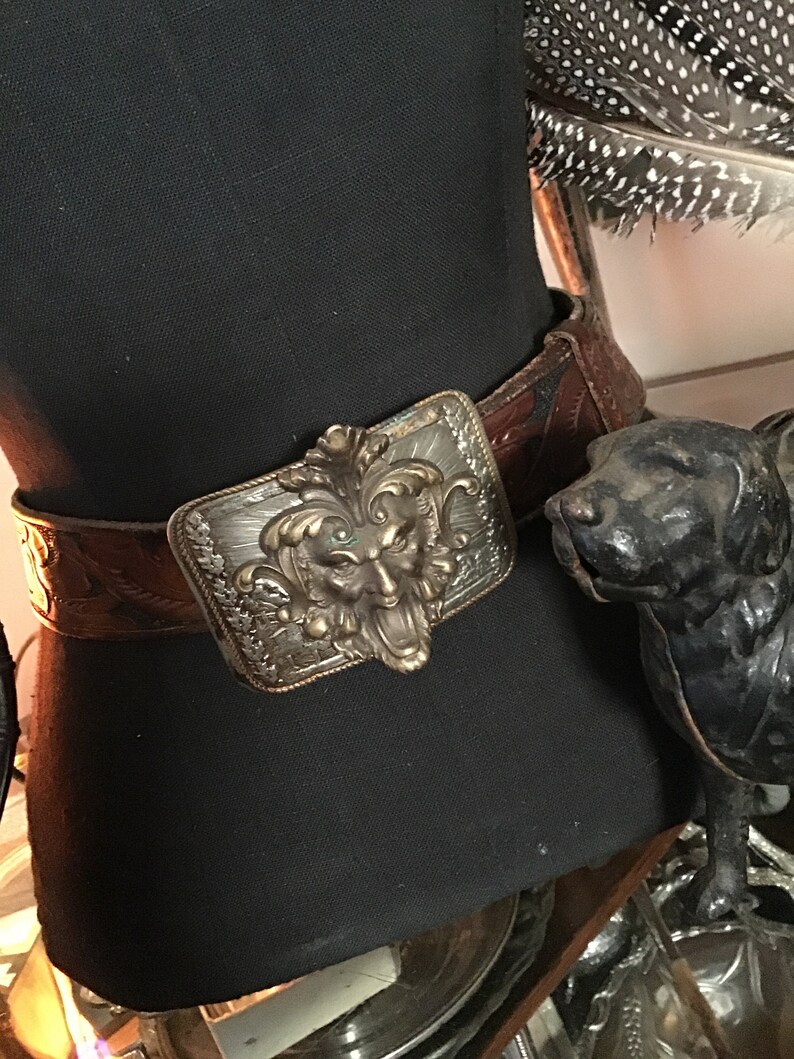 Antique Ormolu Neoclassical Repurposed Leather Belt Dore Bacchus Style