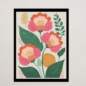 Kräftiges Blumen Kreuzstichmuster PDF | Moderne botanische Stickerei | Digitaler Download Blumen Kunst | Bunte Boho Nadelspitzen-Stickmuster