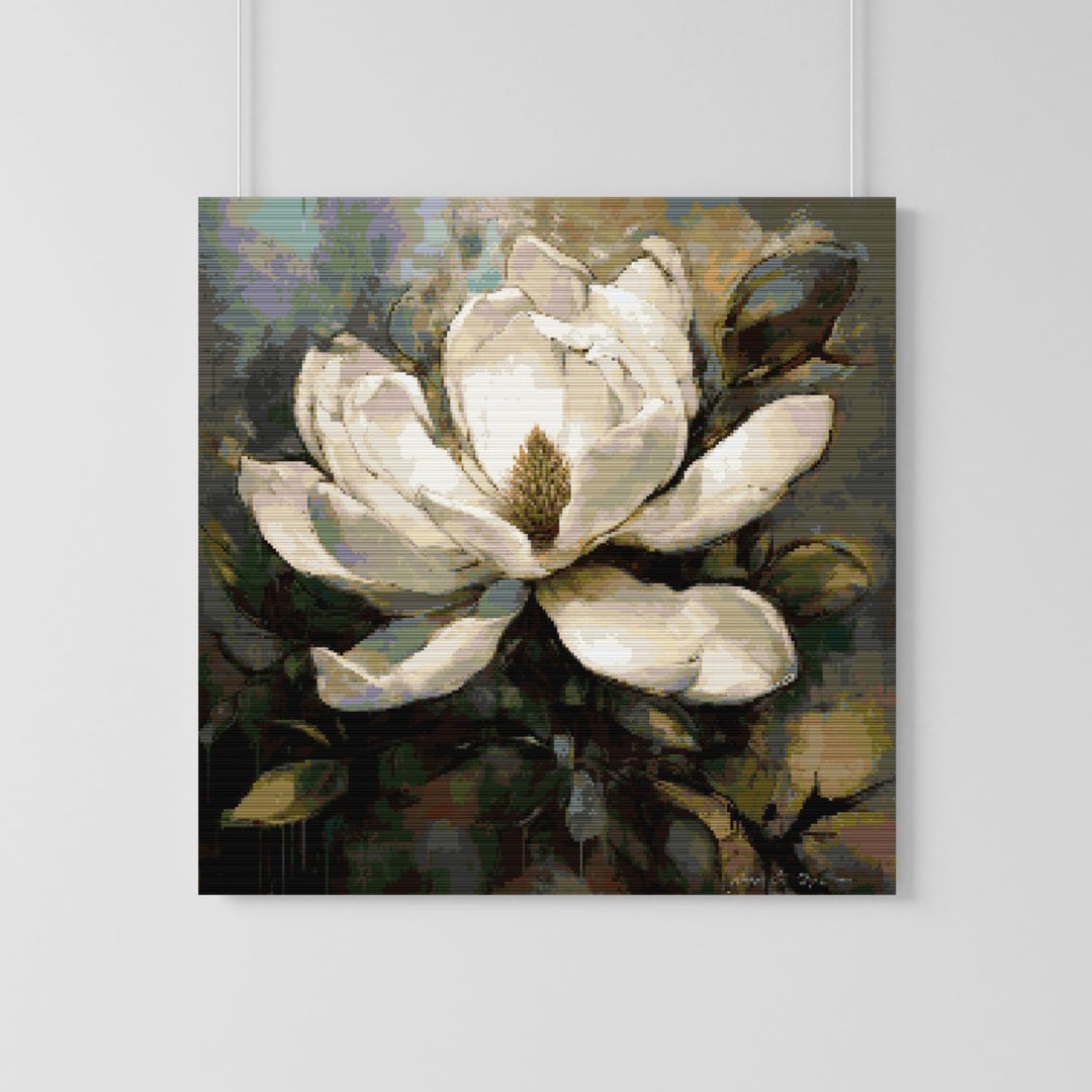 Elegant Magnolia Cross Stitch Pattern – Detailed Floral Embroidery (PDF ...