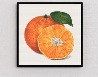 Orange Cross Stitch Pattern | Citrus Embroidery, Kitchen Decor (PDF Pattern)
