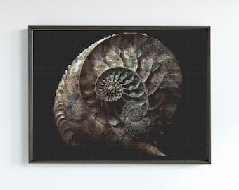 Nautilus Shell Cross Stitch Pattern | Nature Embroidery (PDF Pattern)