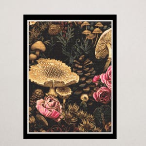 Dunkles Blumenpilz Kreuzstichmuster | Gothic Botanical Stickdatei PDF | Rose und Pilze Digitale Karte | Wald Stitch Art Download