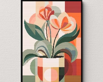 Artistic Blooms - Modern Potted Plant Cross Stitch Pattern | Cross Stich Pattern| Modern Floral Pattern | Instant Download PDF | Modern Art
