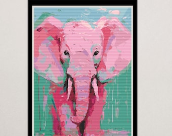 Rosa Elefant Kreuzstich Muster | Modernes Boho Kunst Gemälde (PDF)