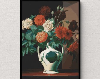 Floral Still Life Cross Stitch Pattern | Mid Century Modern (Digital Download)