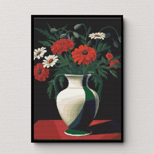 Tijdloos kruissteekpatroon met bloemenelegantie | Modern patroon uit het midden van de eeuw | Direct PDF downloaden | Abstracte kruissteek | Digitaal downloaden
