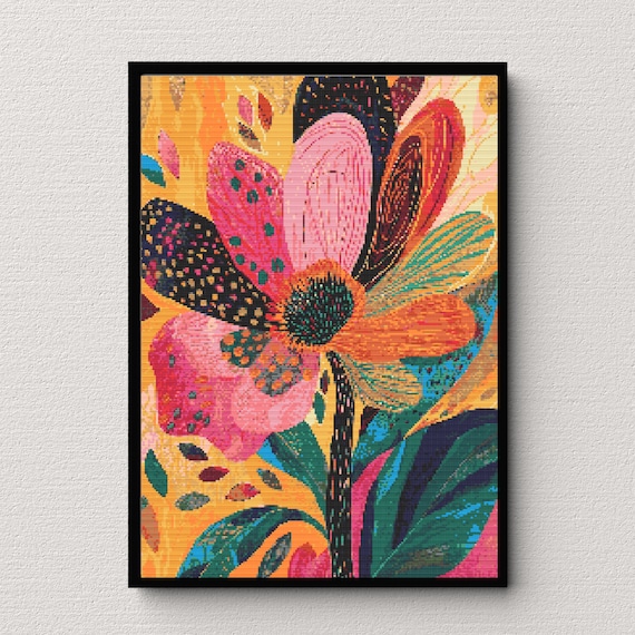 Floral Cross Stitch Pattern: Vibrant Garden Design (Instant Download PDF)