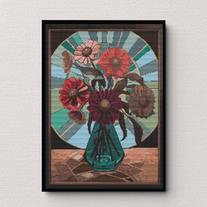Stained Glass Florals - Cross Stitch Pattern | Digital Download| Instant Download PDF | Floral Cross Stitch | Art Deco Cross Stitch