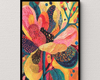 Sunlit Garden: Vibrant Floral Cross Stitch Pattern | Instant Download PDF | Abstract Cross Stitch | Cross Stitch Pattern