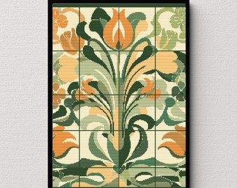 Floral Art Deco Cross Stitch Pattern | Vintage Elegance (Digital Download)