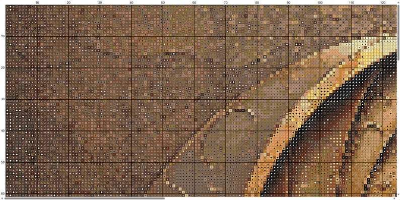 May include: Close-up of a brown, gold, and black abstract painting with a textured surface. The painting has a swirling, organic design.