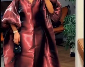 Liquid Metallic Organdy Dress/Nigerian Bubu Dress: Elegantes Kaftan Kleid