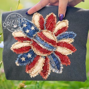 Patriottische zonnebloem faux USA patchwork png, 4 juli digitale download