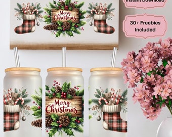 Rustieke kerstsok, png-bestand: naadloos ingeblikt glas (digitale download)
