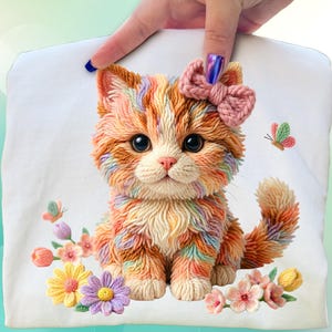 Faux loquet crochet fil chaton PNG, chat pastel avec noeud (téléchargement numérique)