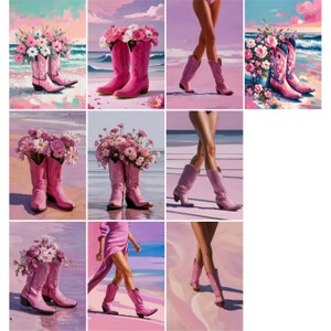 Coastal Cowgirl Printable Poster Print, Boots Trendy Digital Art, Preppy Cowgirl Dorm Room Wall Art Decor, Girly Download Pink Aesthetic