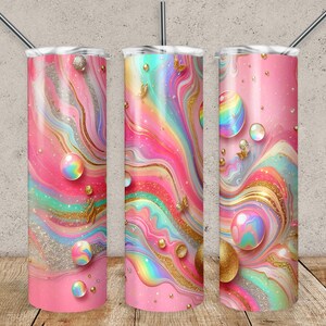 Rainbow Marble Tumbler Wrap: Neon Gold Glitter Design (PNG File)