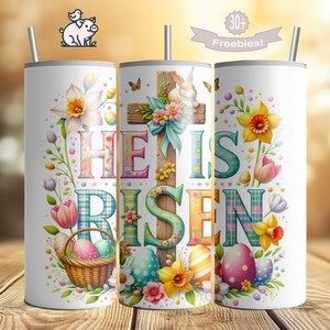 He Is Risen Easter Tumbler Wrap, Christian Sublimation PNG Design, Rustic Rugged Cross Digital Download, Jesus The Savior Lives 20oz File