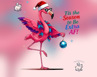 Funny Christmas Flamingo PNG, Sublimation Design (Digital Download)